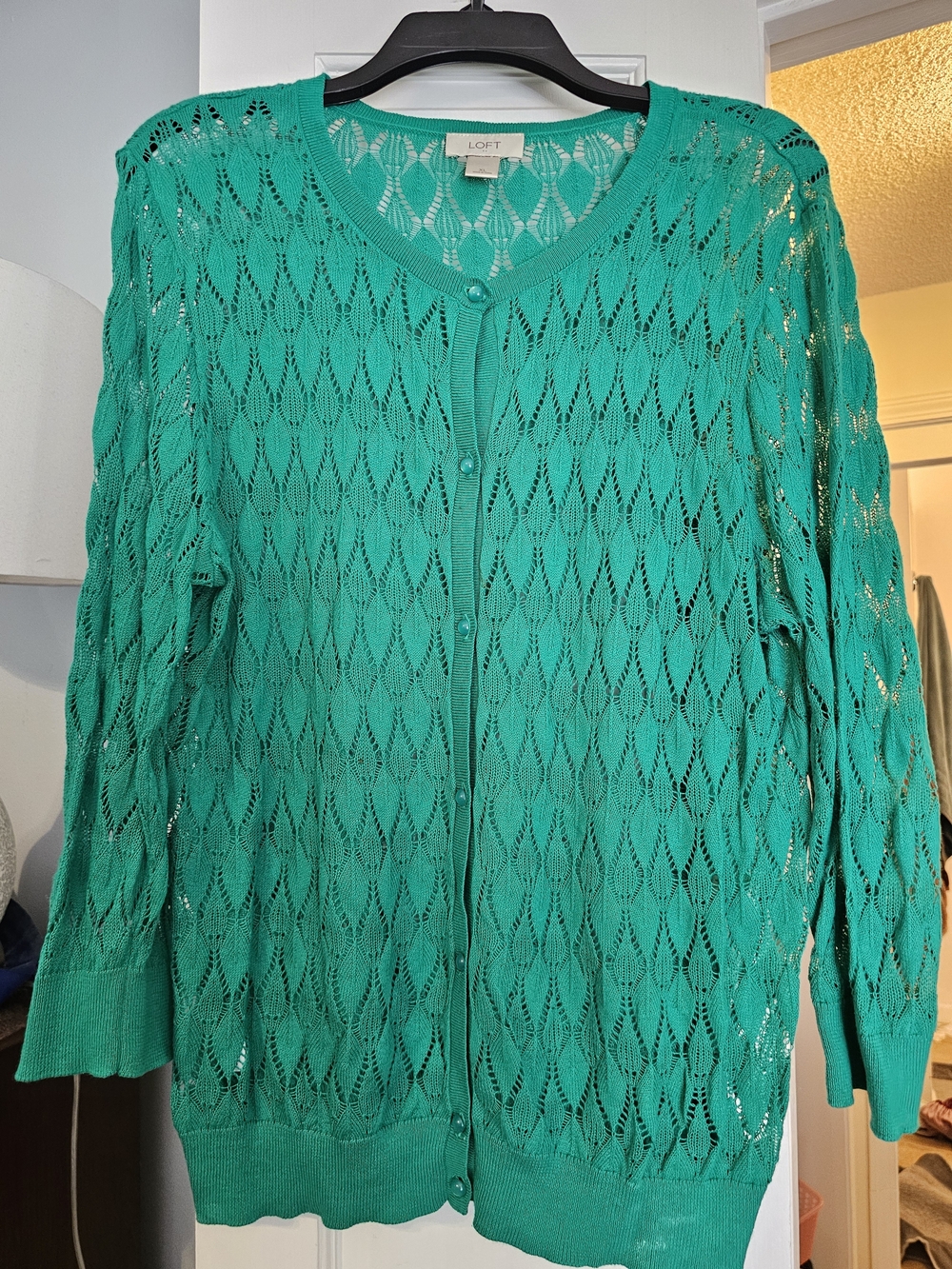 4/$25 LOFT Teal Openwork Button-Front Cardigan